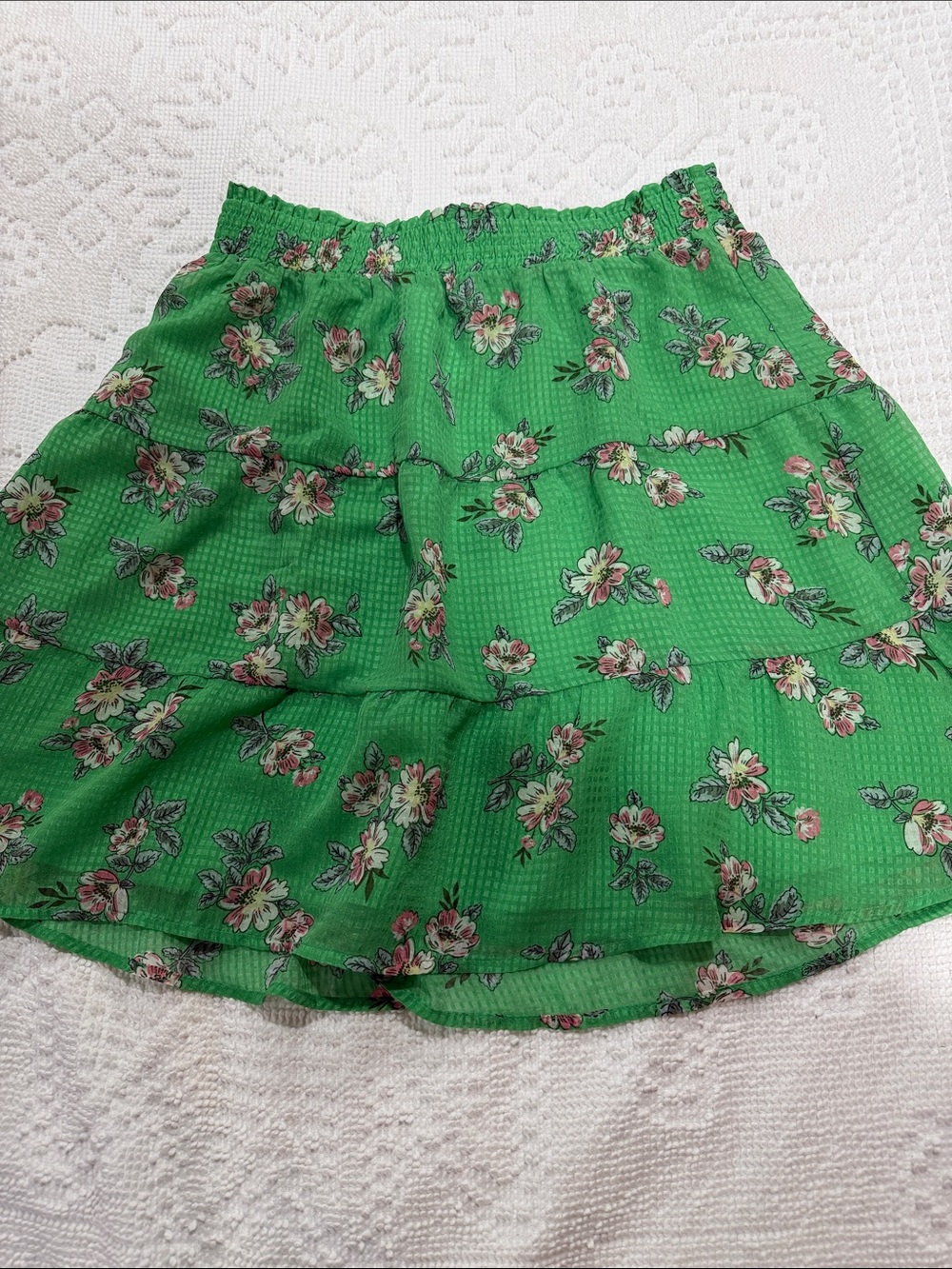 LOFT Green Floral Tiered Skirt